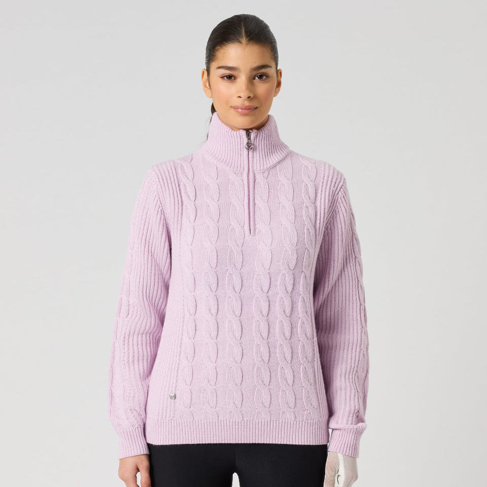 Daily Sports Cable Knit Pink Lined Sweater