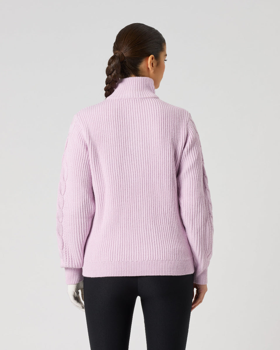 Daily Sports Cable Knit Pink Lined Sweater