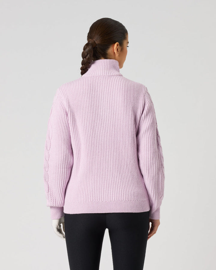 Daily Sports Cable Knit Pink Lined Sweater