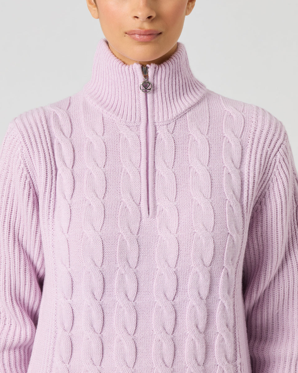 Daily Sports Cable Knit Pink Lined Sweater