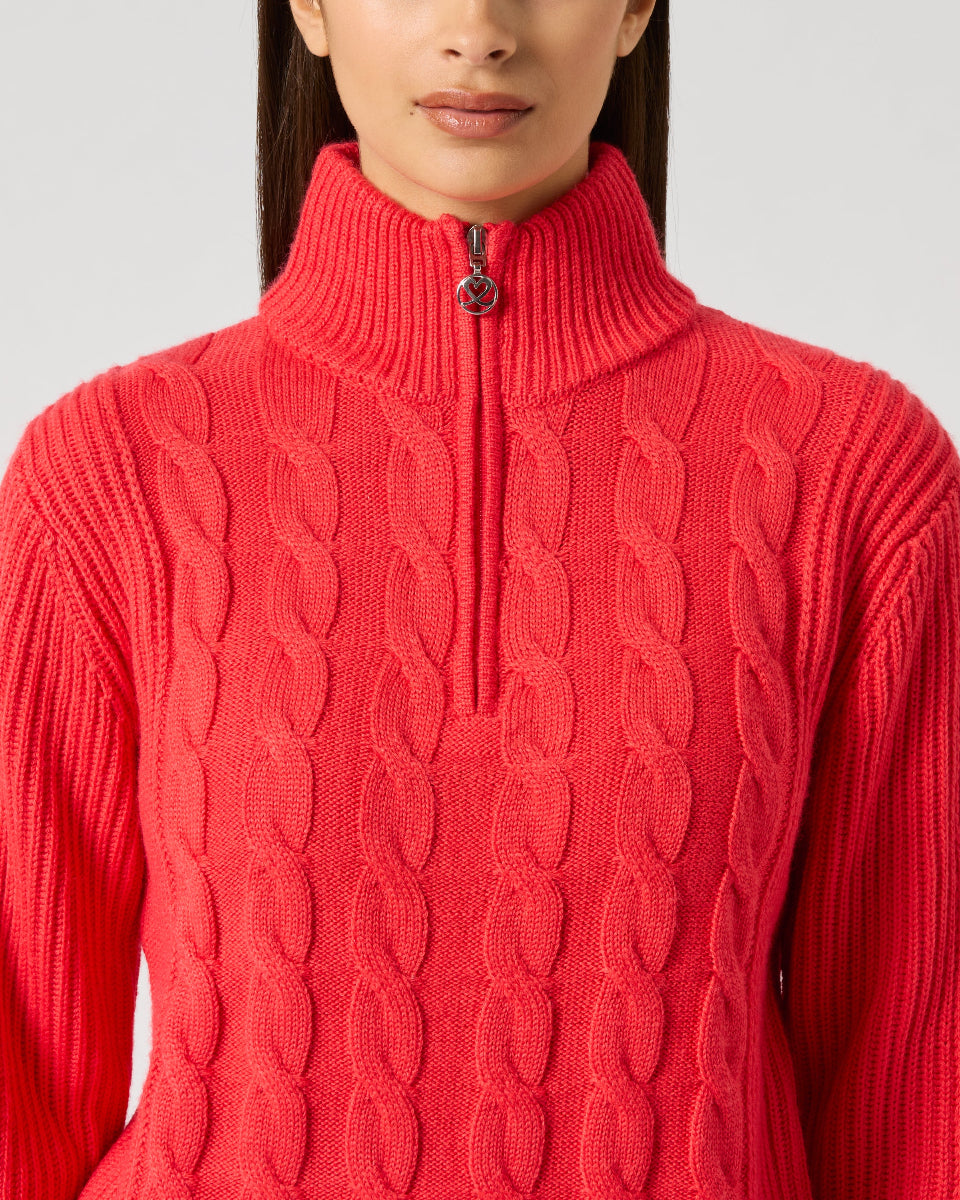 Daily Sports Poppy Red Cable Pullover Unlined