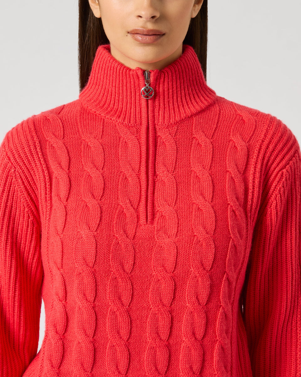 Daily Sports Poppy Red Cable Pullover Lined