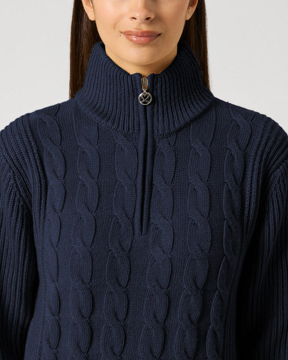 Daily Sports Dark Navy Cable Pullover Lined