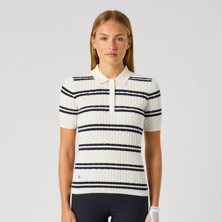 Daily Sports Madelene White Navy Stripe Knit Polo