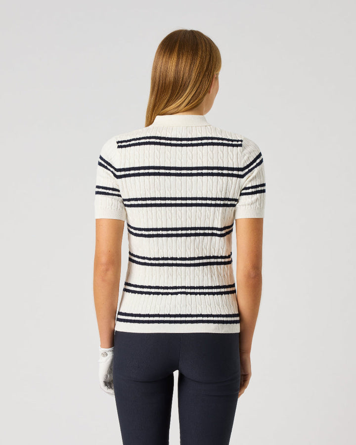 Daily Sports Madelene White Navy Stripe Knit Polo