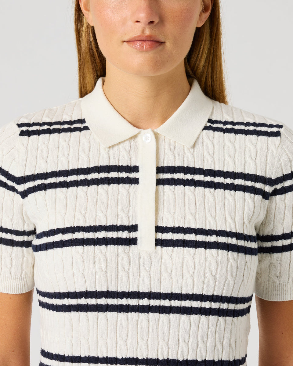 Daily Sports Madelene White Navy Stripe Knit Polo