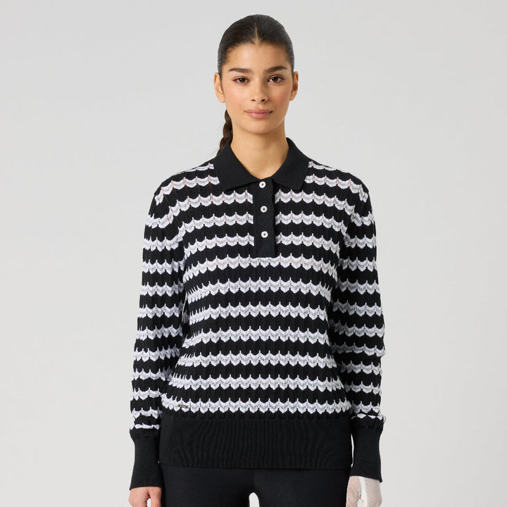 Daily Sports Wave Black Knit Long Sleeve Polo Shirt