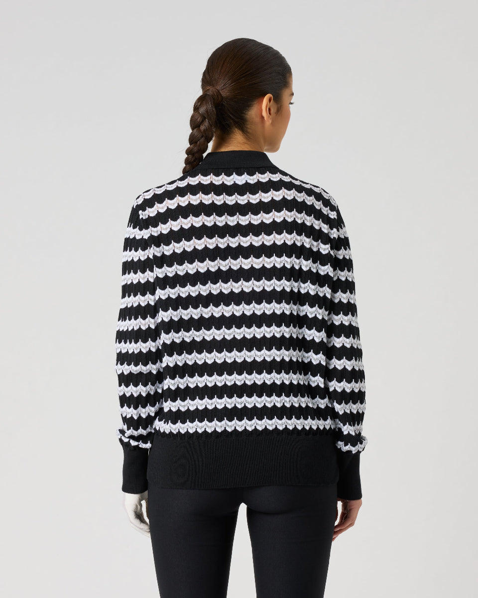 Daily Sports Wave Black Knit Long Sleeve Polo Shirt