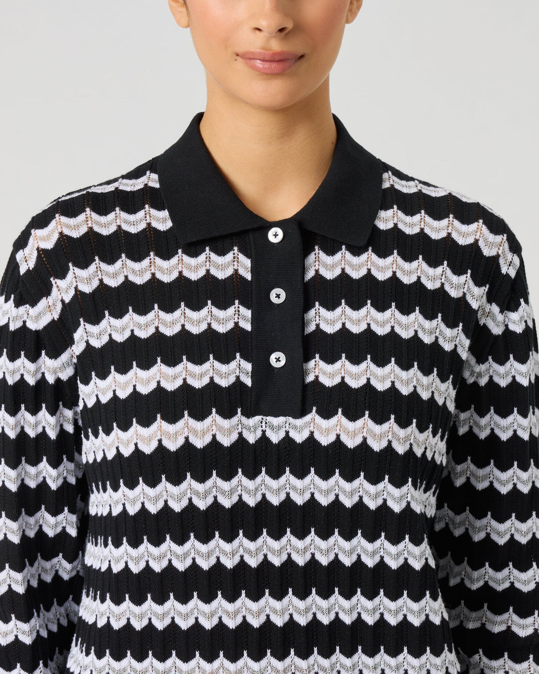 Daily Sports Wave Black Knit Long Sleeve Polo Shirt