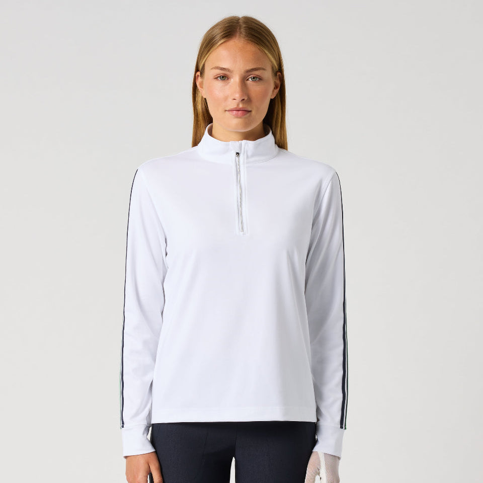 Daily Sports Peach White Long Sleeve Half Neck Top