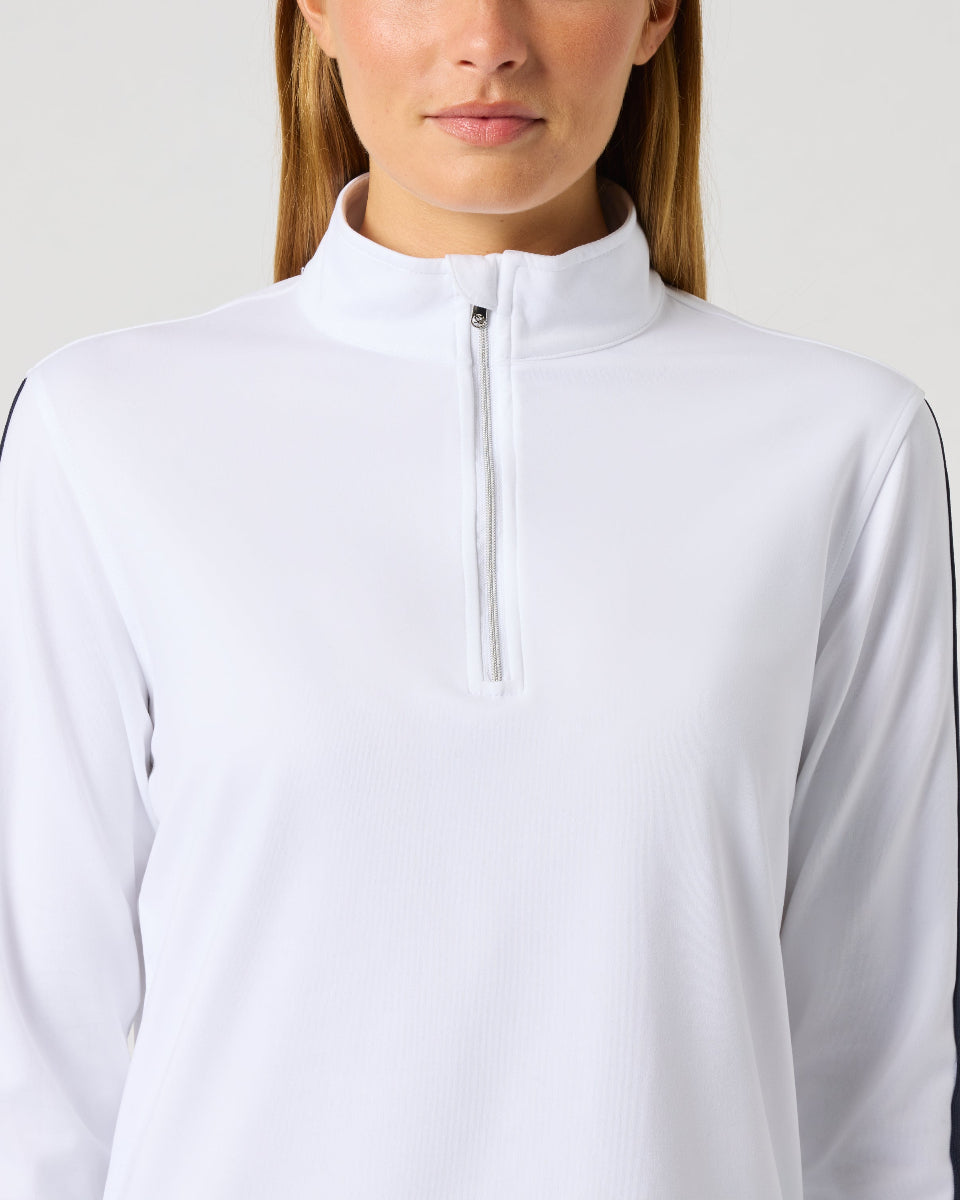 Daily Sports Peach White Long Sleeve Half Neck Top