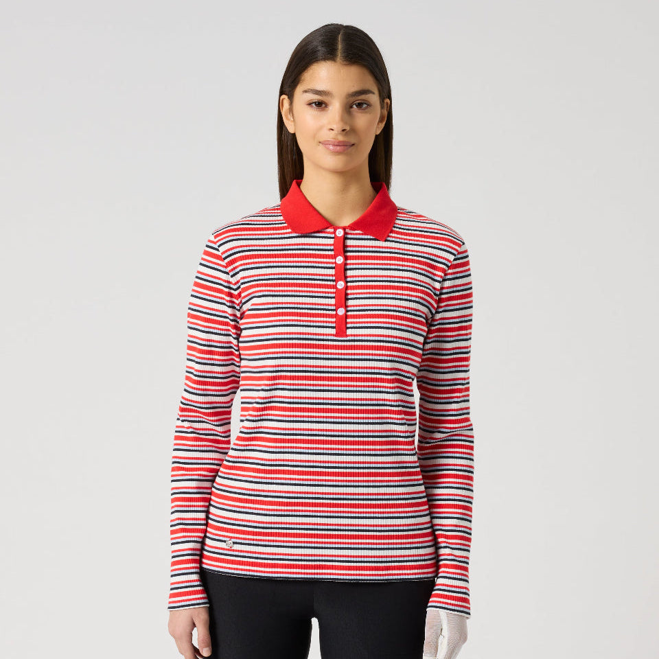 Daily Sports Multiple Stripe Poppy Rib Long Sleeve Polo