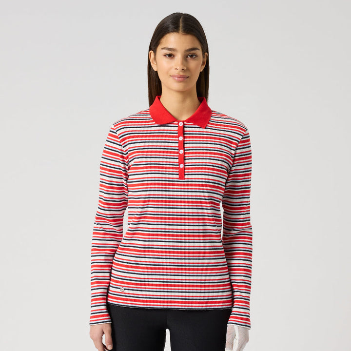 Daily Sports Multiple Stripe Poppy Rib Long Sleeve Polo