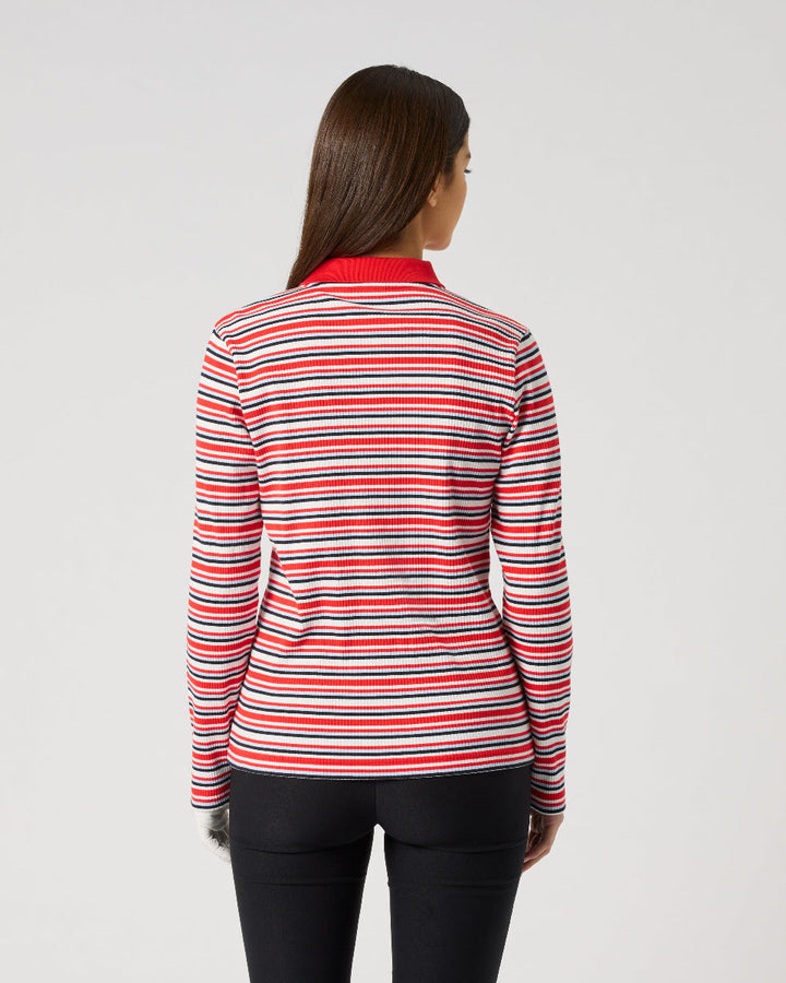 Daily Sports Multiple Stripe Poppy Rib Long Sleeve Polo