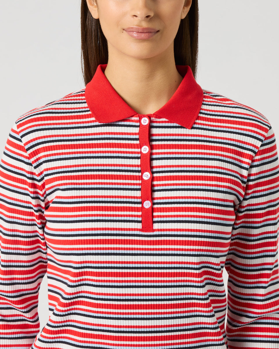 Daily Sports Multiple Stripe Poppy Rib Long Sleeve Polo