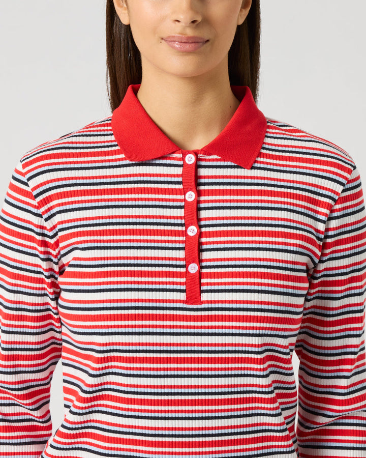 Daily Sports Multiple Stripe Poppy Rib Long Sleeve Polo