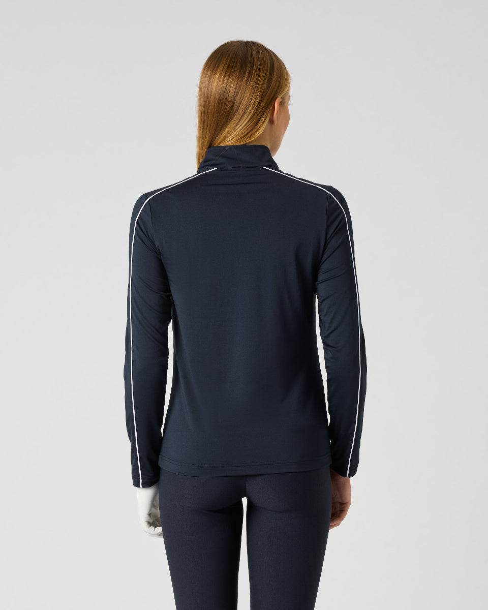 Daily Sports Dark Navy Piping Long Sleeve Half Neck Top