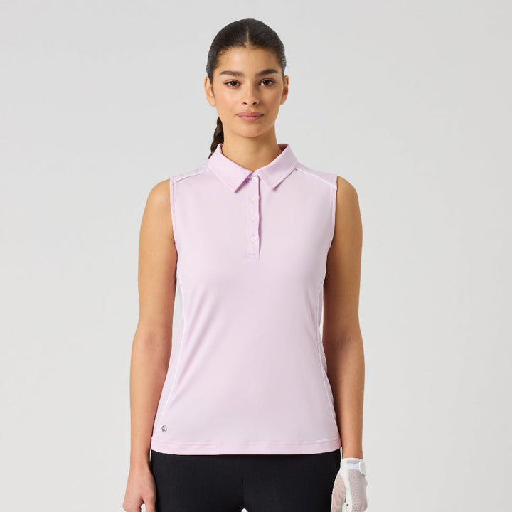 Daily Sports Piping Pink Sleeveless Polo