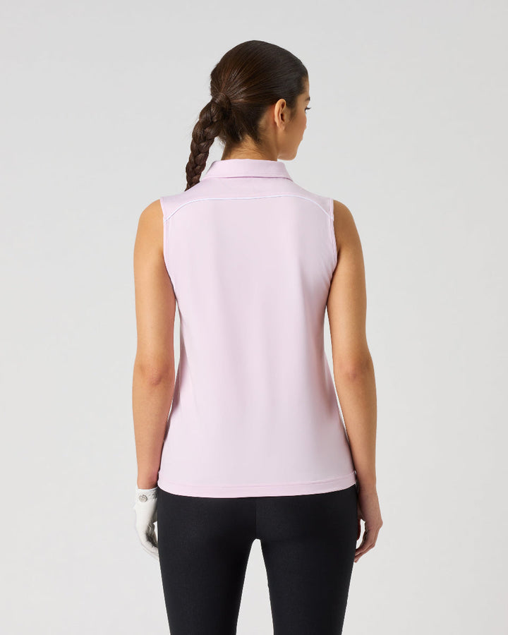 Daily Sports Piping Pink Sleeveless Polo