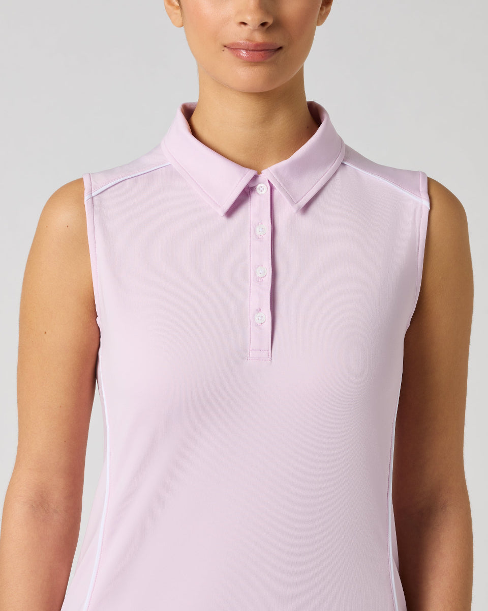 Daily Sports Piping Pink Sleeveless Polo