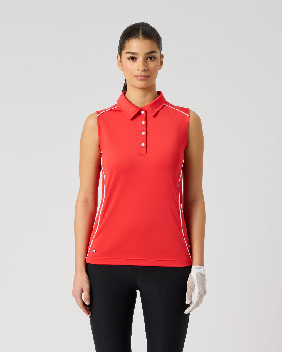 Daily Sports Poppy Red Piping Sleeveless Polo