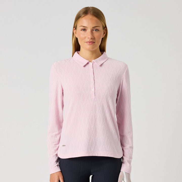 Daily Sports Graphic Jacquard Pink Long Sleeve Polo