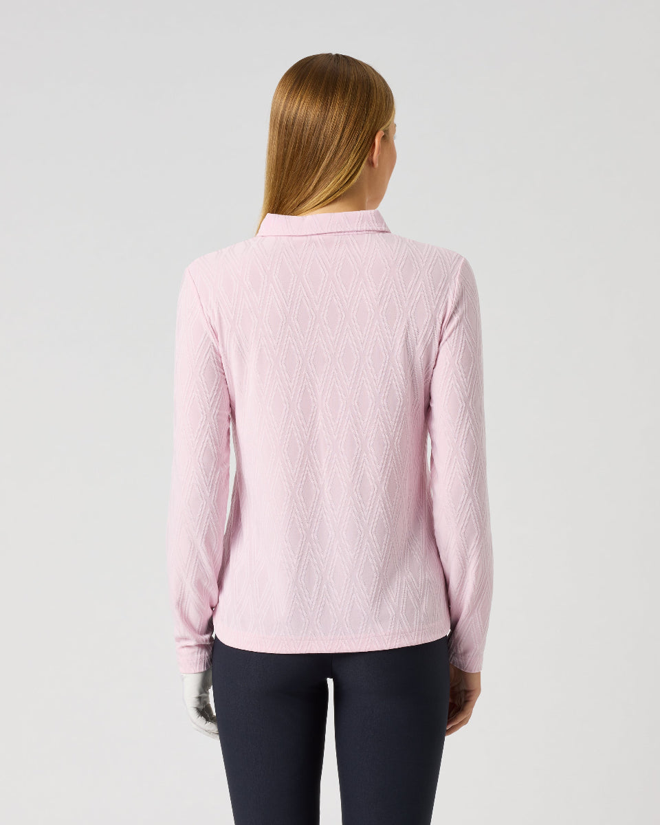 Daily Sports Graphic Jacquard Pink Long Sleeve Polo