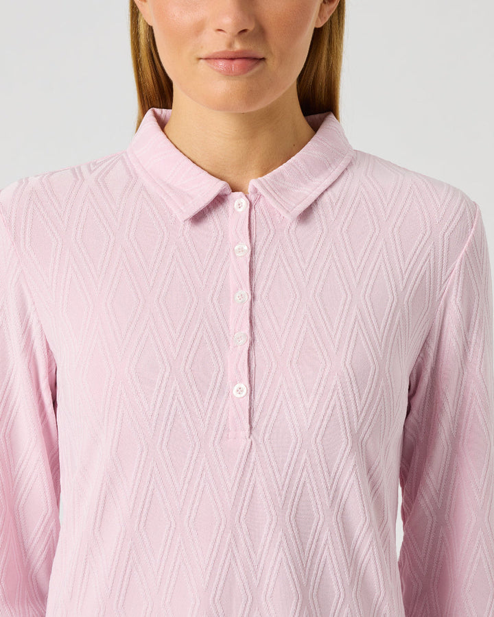 Daily Sports Graphic Jacquard Pink Long Sleeve Polo