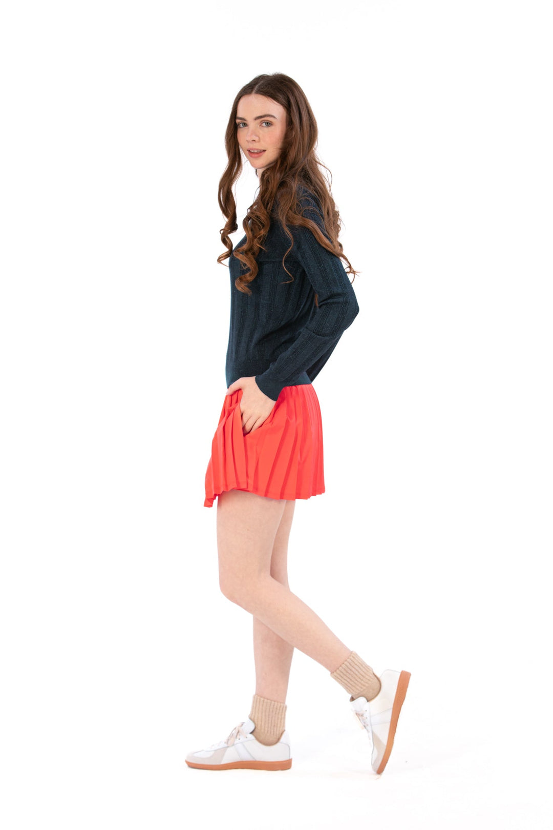 Foray Golf Coral Pleated Rib Waist Skort