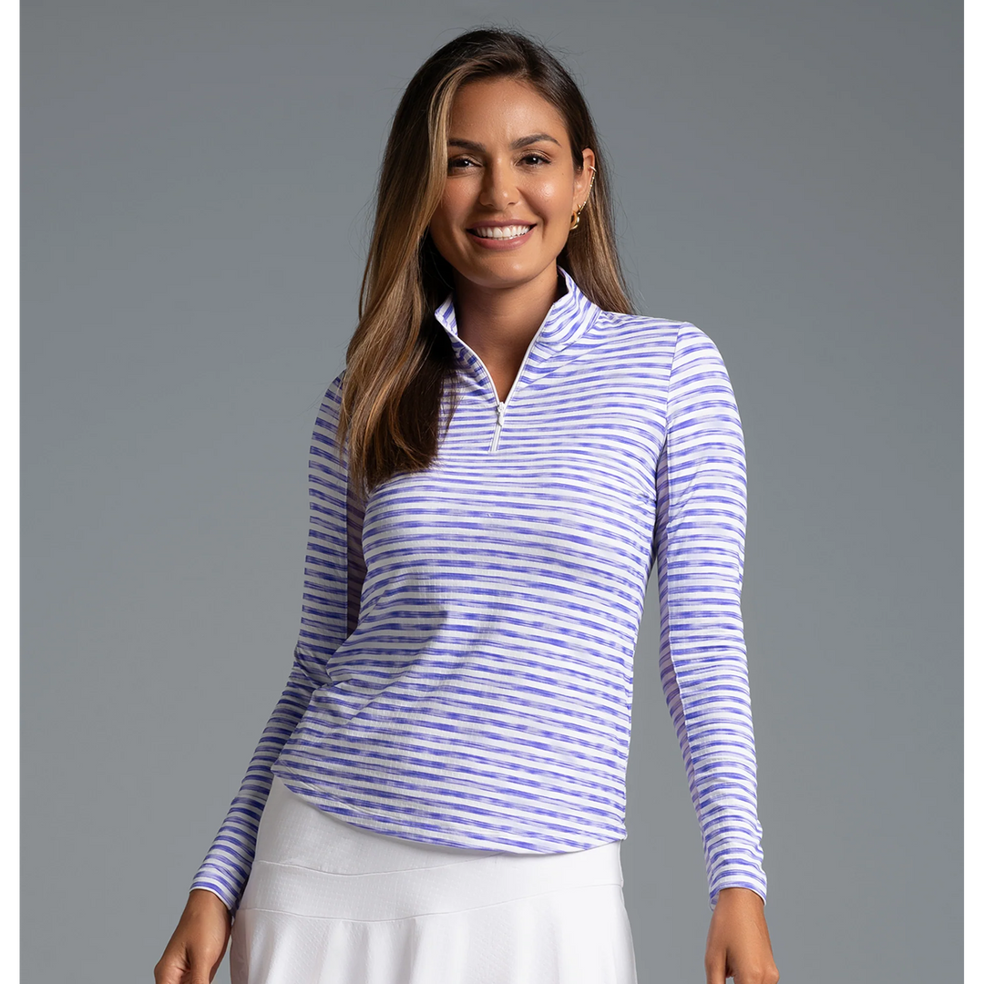 IBKUL Landon Stripe II Long Sleeve Quarter Zip Mock