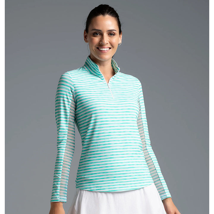IBKUL Landon Stripe II Long Sleeve Quarter Zip Mock