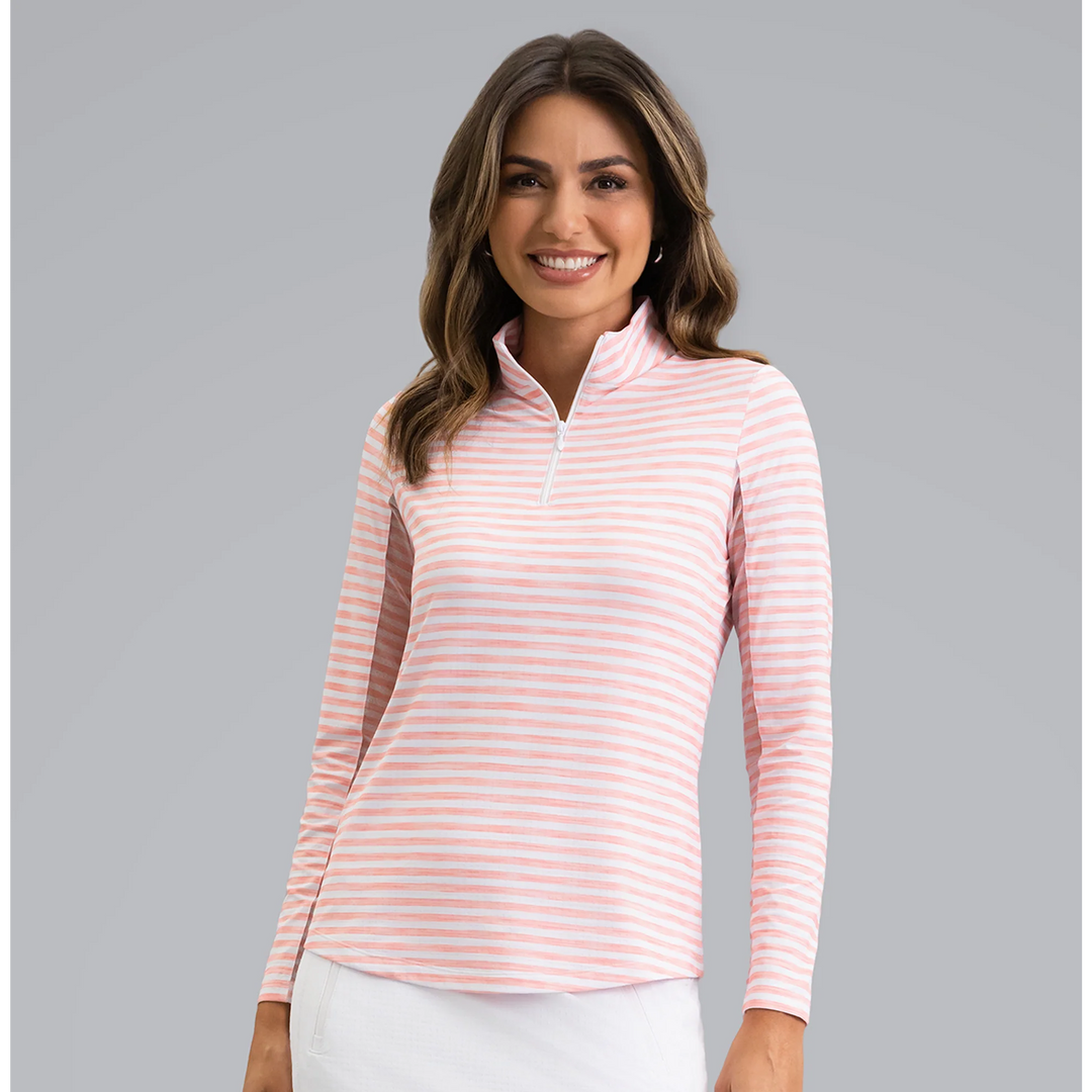 IBKUL Landon Stripe II Long Sleeve Quarter Zip Mock
