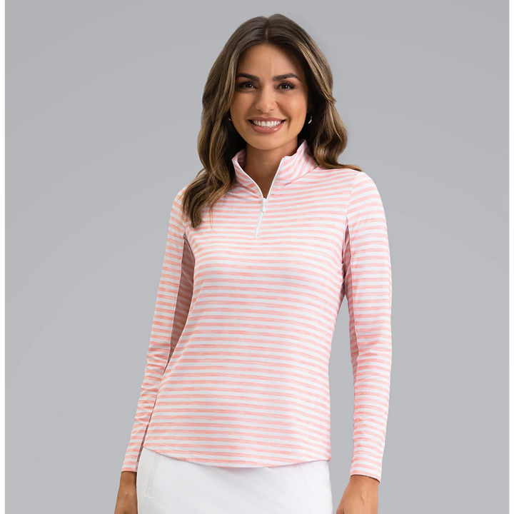 IBKUL Landon Stripe II Long Sleeve Quarter Zip Mock