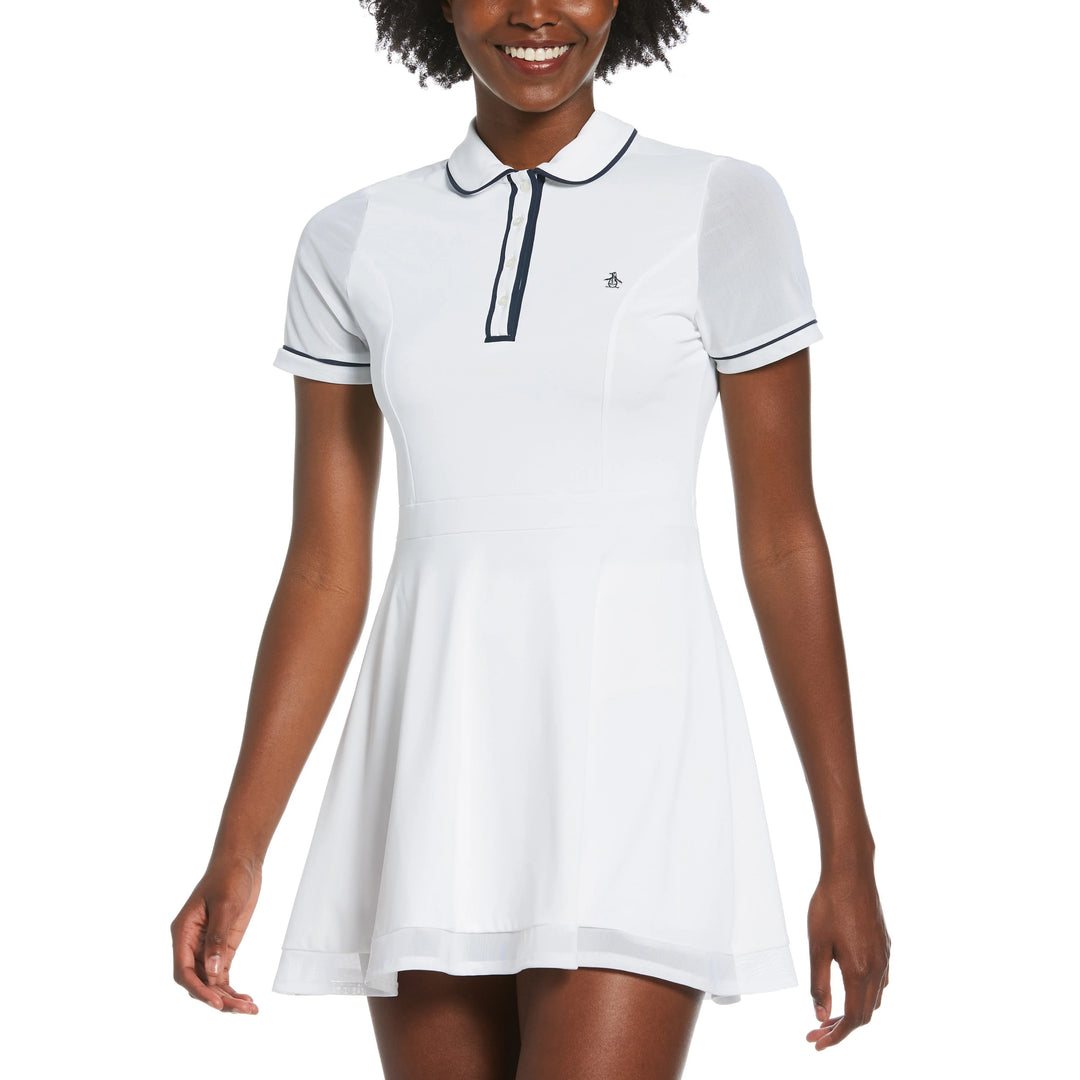 White Original Penguin Veronica Mesh SS Dress