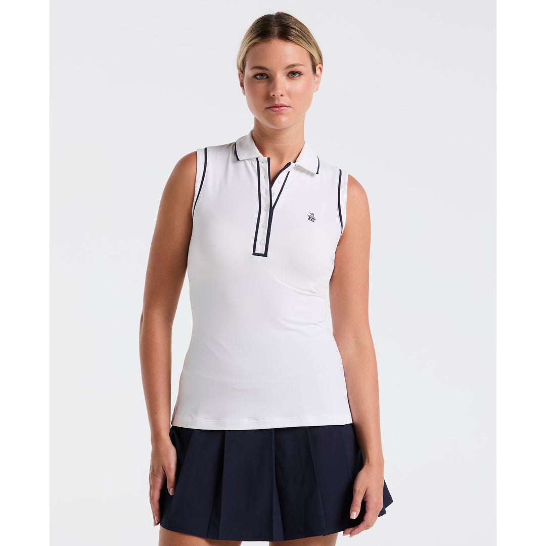 White Original Penguin Veronica Sleeveless Pique Polo [SF26]