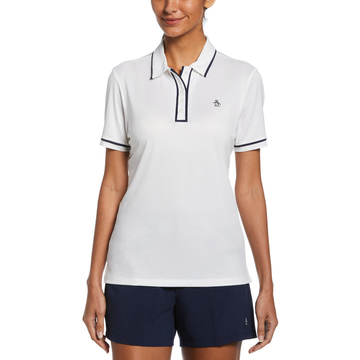 White Original Penguin Veronica Short Sleeve Pique Polo [SF26]