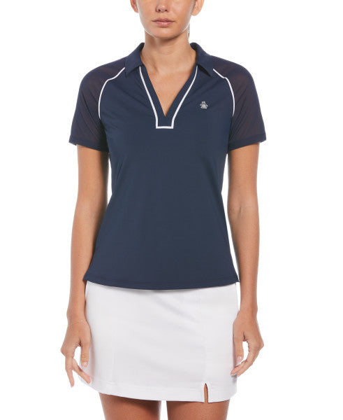 Black Iris Navy Original Penguin V-Neck Mesh Polo