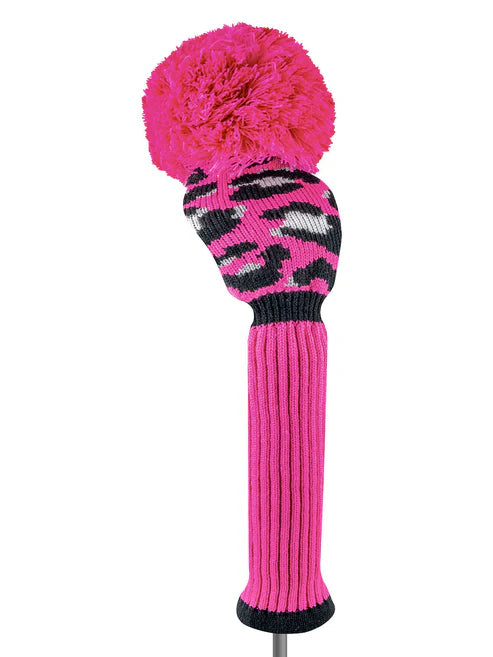 Just4Golf Hot Pink/Black Leopard Knit Headcovers With Pom