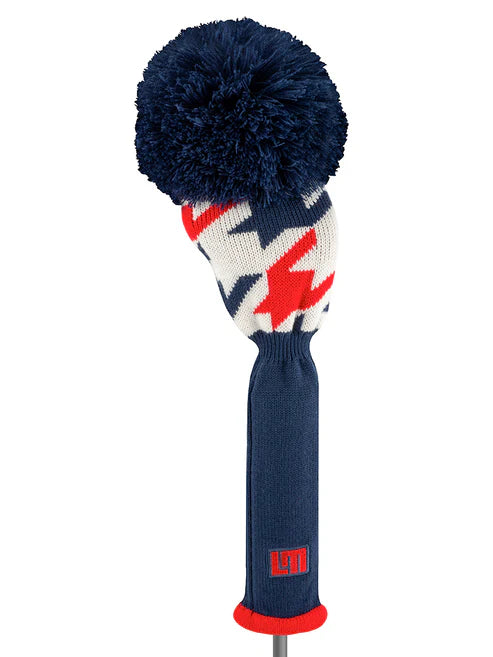 Just4Golf Red/Navy Tooth Knit Headcovers With Pom
