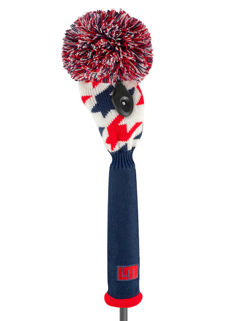 Just4Golf Red/Navy Tooth Knit Headcovers With Pom