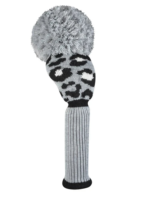Just4Golf Grey Leopard Knit Headcovers With Pom