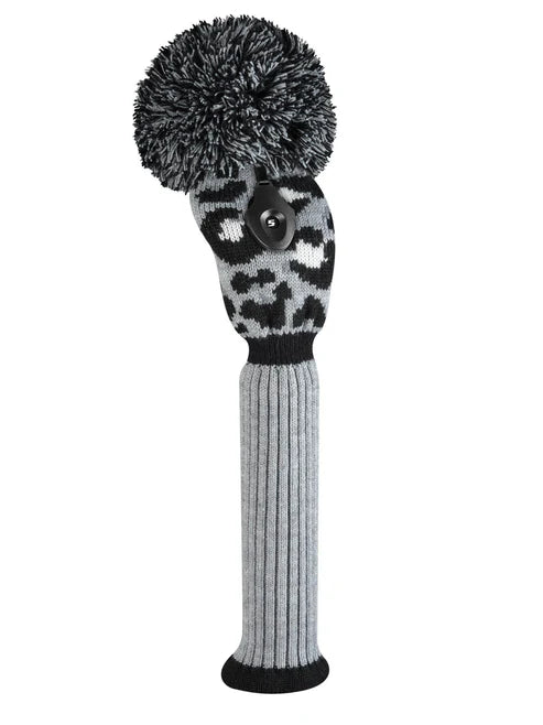 Just4Golf Grey Leopard Knit Headcovers With Pom
