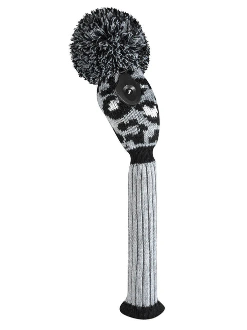 Just4Golf Grey Leopard Knit Headcovers With Pom