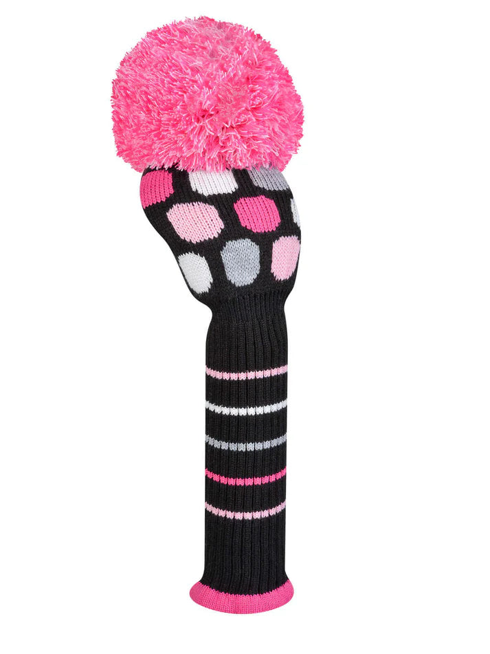 Just4Golf Pink/Black Dots Knit Headcovers With Pom
