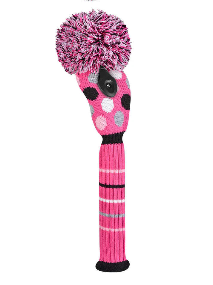 Just4Golf Pink/Black Dots Knit Headcovers With Pom
