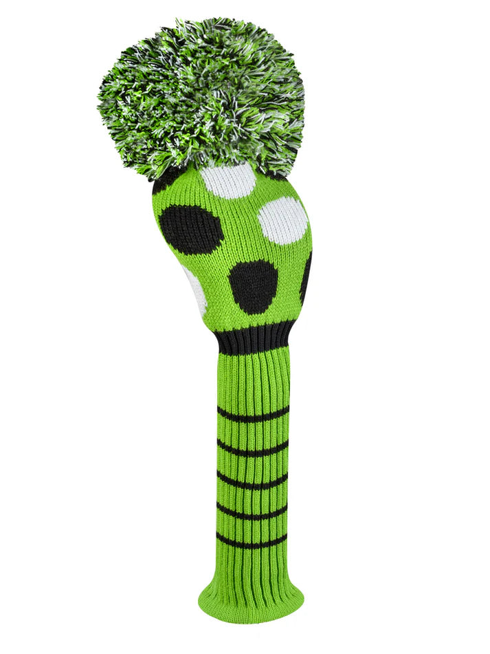 Just4Golf Lime/Black Dots Knit Headcovers With Pom