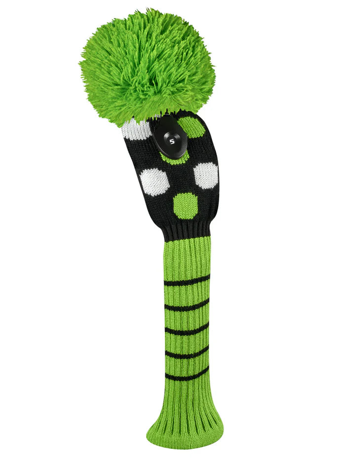 Just4Golf Lime/Black Dots Knit Headcovers With Pom