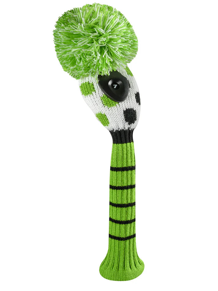 Just4Golf Lime/Black Dots Knit Headcovers With Pom