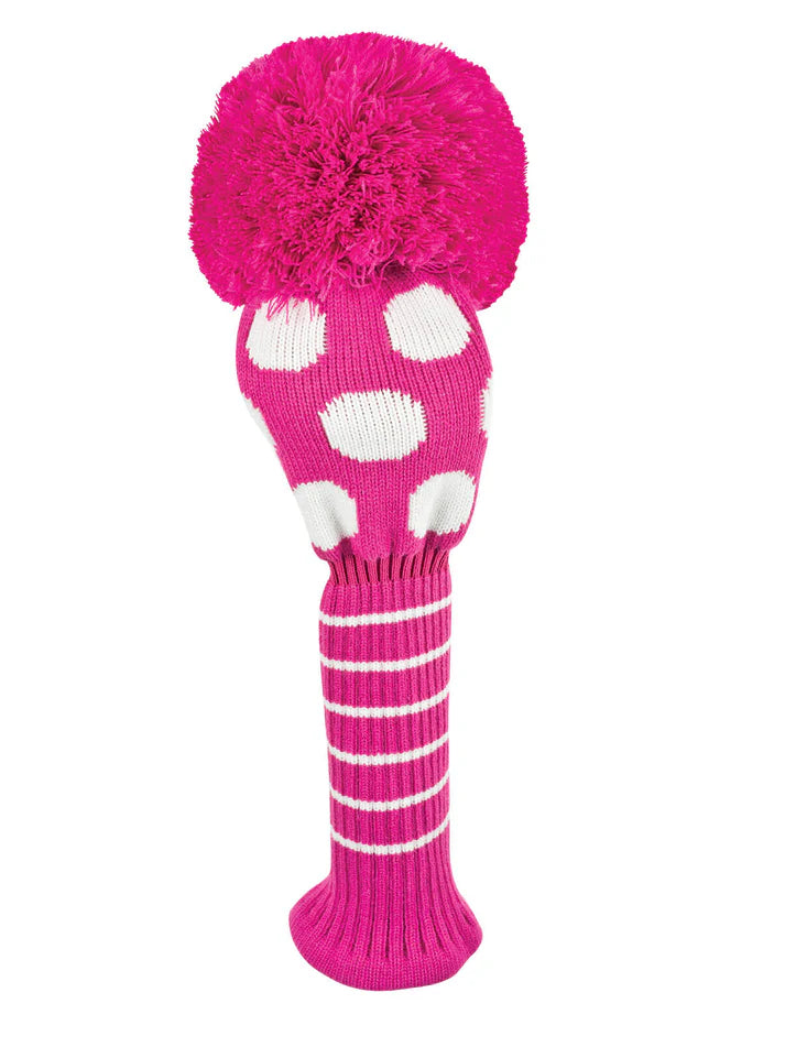 Just4Golf Pink/White Dots Knit Headcovers With Pom