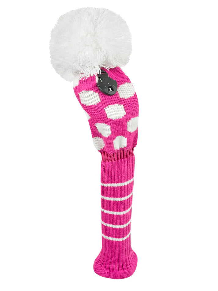 Just4Golf Pink/White Dots Knit Headcovers With Pom